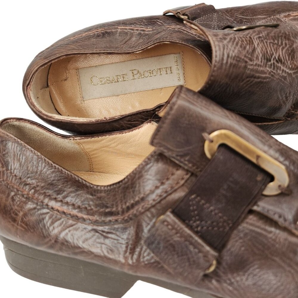Cesare Paciotti Italy Dress Shoes Men size 9-9.5 Brown Leather Square-toe Loafer - Picture 3 of 9